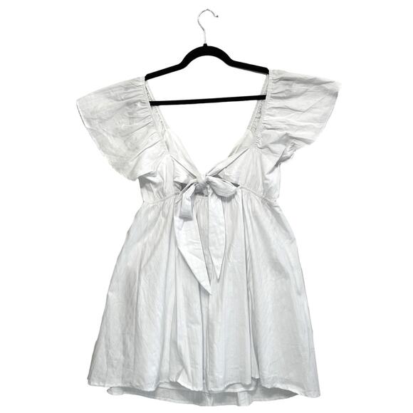 Lulus Sentimental Sweetie V-Neck Tie-Back Mini Dress NWT Women's Sz L White - Picture 2 of 6